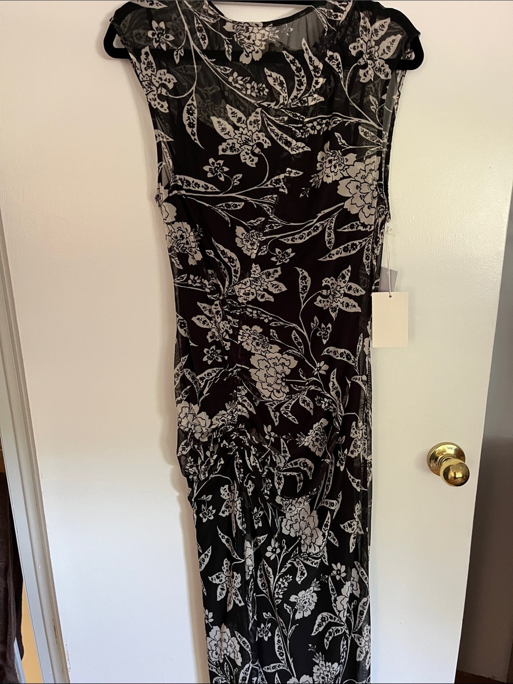 Black Floral Maxi Dress with Off White Botanical Print